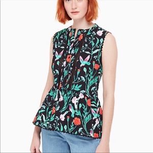 Kate Spade Hummingbird Peplum Jardin Poplin Top